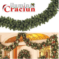 Decoratiune ghirlanda din brad artificial cu fructe si conuri 200 cm cu LED-uri